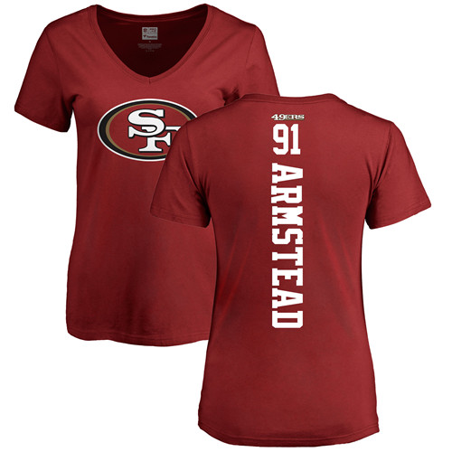 San Francisco 49ers Red Women Arik Armstead Backer #91 NFL T Shirt